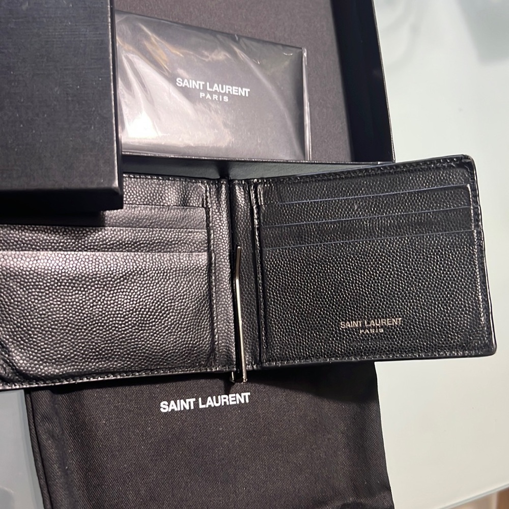 Authentic YSL Saint Laurent Black Leather Wallet great Gift Rare Money clip! - Picture 7 of 11